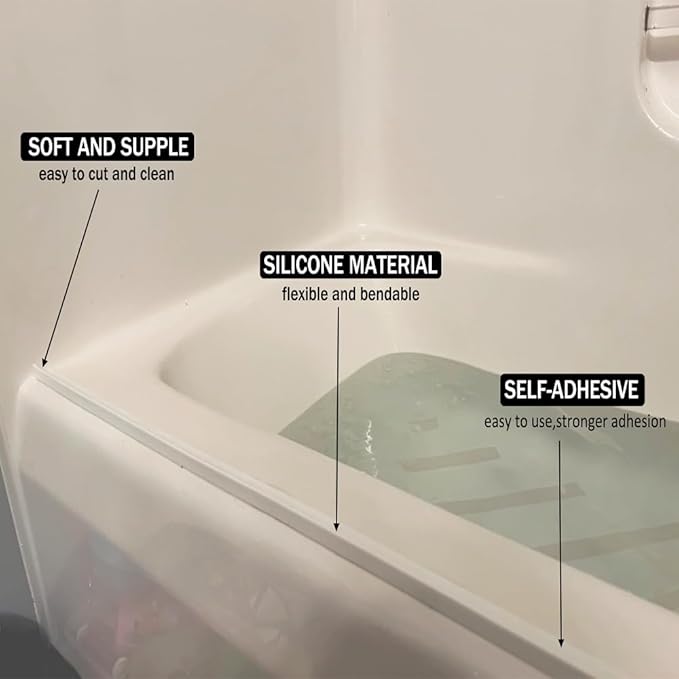 Shower Threshold Water Dam,Self Adhesive Silicone Waterproof Barrier Bathroom and Kitchen Shower Water Stopper Guard for Dry And Wet Separation Caulk Seal Strip Edge Trim(78Inch, Black)