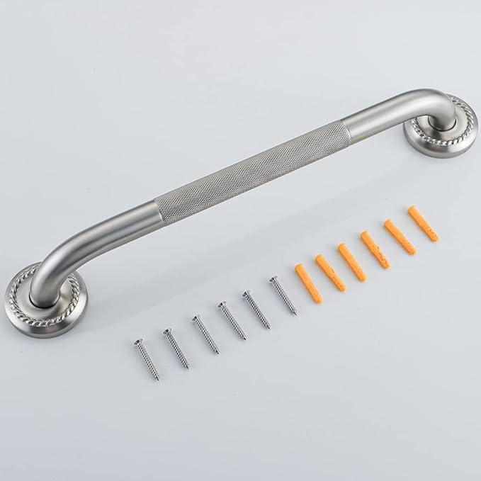 Anti Slip Shower Grab Bar, 18-Inch Toilet Textured Sturdy Hand Rail, Stylish Bathroom Armrest, Brushed Nickel Finish, Multi Function Assist Handle