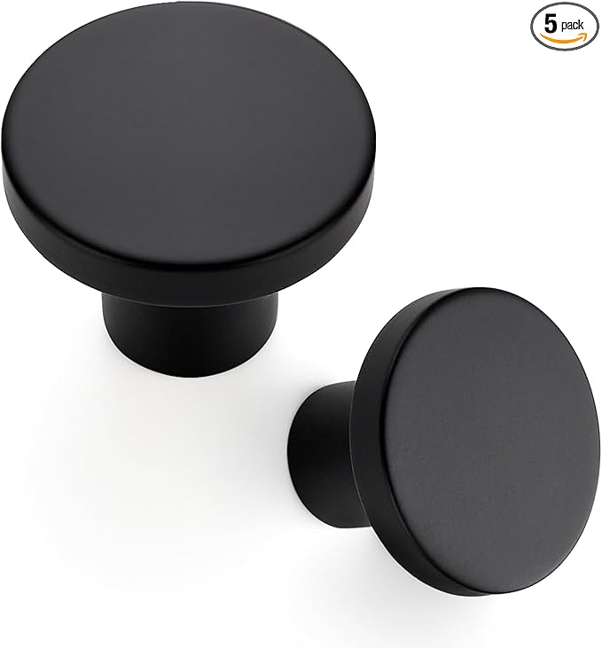 Ravinte 5 Pack Cabinet Knobs Black Kitchen Cabinet Knobs Round Dresser Drawer Pulls Closet Door Pulls 1-1/5 Inch