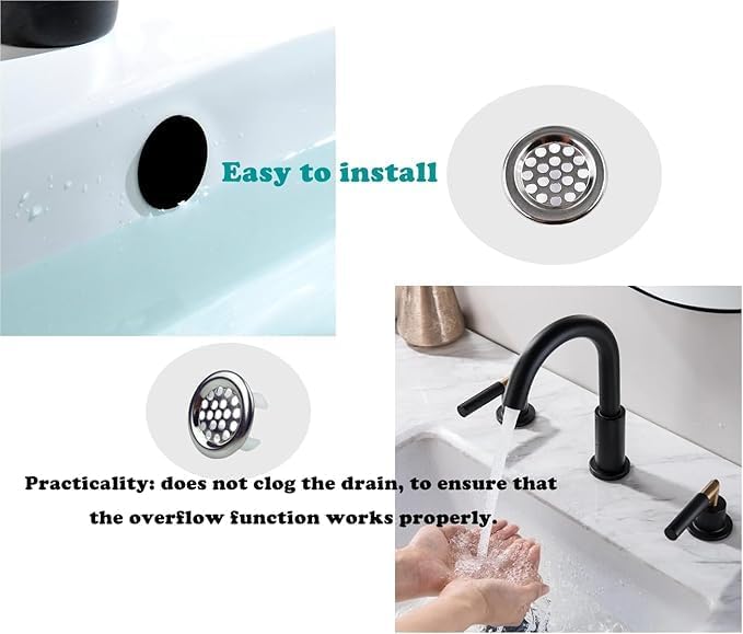 4 Pack Sink Overflow Trim-Ring Stainless Steel Bathroom Kitchen Basin Hole Insert, Honeycomb Round Cap (Silver)