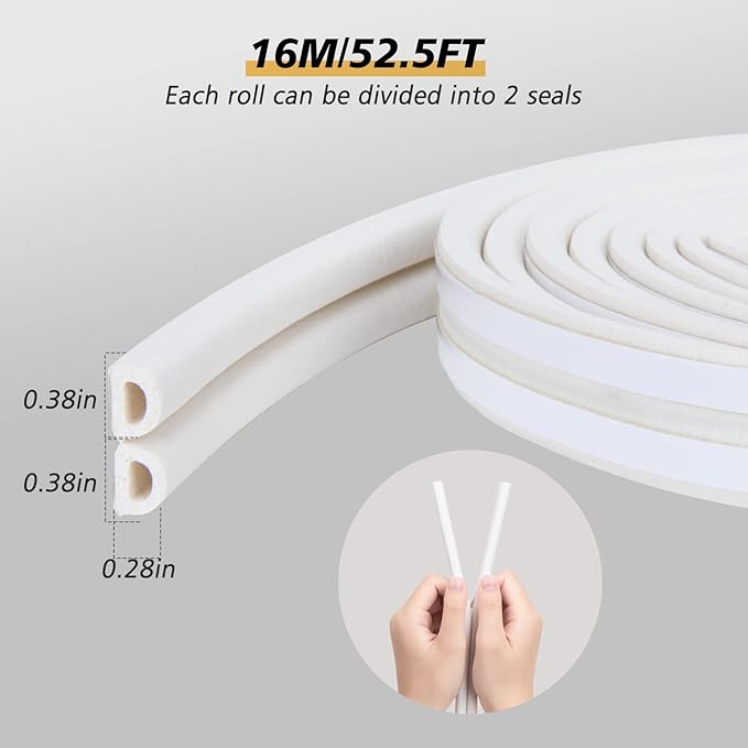 SUNMON Weather Stripping Door Seal, D-Type Strip Weather Stripping Seal Strip for Doors/Windows, Soundproofing Weatherstrip Gap Collision Avoidance 52 Feet (White