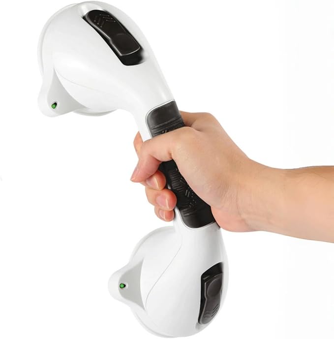 Suction Grab Bar with Safety Indicator for Bathtub Shower Bathroom, Heavy Duty Handrail Removable Reusable for Elderly disabled and Kids, Anti-Slip Grip, No Drilling Tool Free, Waterproof Black