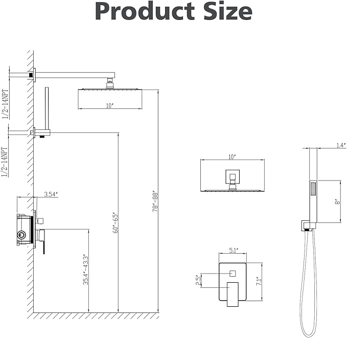 Gabrylly Black Shower System, High-Pressure 10" Stainless Steel Rain Showerhead with handheld Spray Combo, Rainfall Shower Faucet Set Complete, 2 Way Valve Included, Matte Black