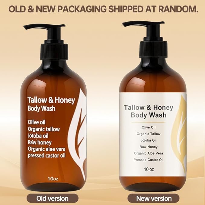 Tallow & Honey Body Wash,Tallow Body Wash with Grass-Fed Tallow,Aloe Vera,Organic Olive Oil,Organic Jojoba Oil and Honey,Natural Moisturizing Formula,Soothes Dry,Gentle Cleansing for Men & Women,10 Oz