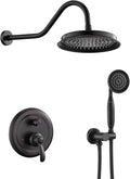 Antique Shower Head Faucet Set,Oil Rubbed Bronze Vintage Wall Mount Shower Faucets Combo With Handheld Spray,Bathroom Rainfall Shower System Trim Kit With Brass Pressure Balance Valve & 9''Shower Head