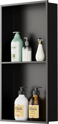 Stainless Steel Shower Niche, 12" x 24" No Tile Needed Recessed Wall Niche with Shelf for Bathroom Storage (Matte Black)