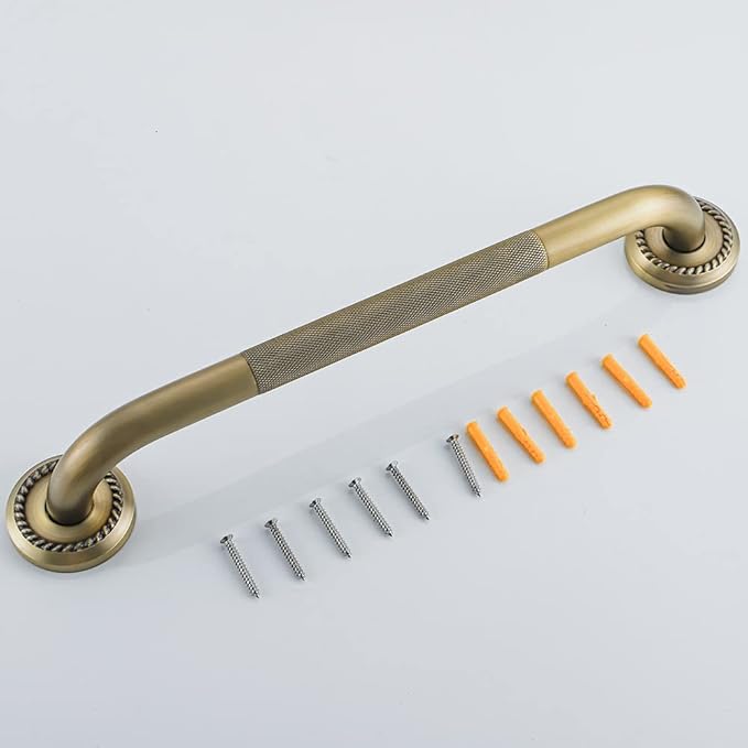 Heavey Duty Grab Bar, 16-Inch Sturdy Hand Rail, Stylish Bathroom Armrest, Antique Brass Finish, Good for Senior, Kids, Elderly