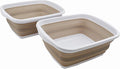 SAMMART 10L (2.6 Gallons) Set of 2 Collapsible Tub - Foldable Dish Tub - Portable Washing Basin - Space Saving Plastic Washtub (White/Latte (Set of 2))