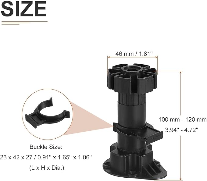 100x46mm(LxW) Adjustable Leveling Feet - 4Pack- Good for Furniture - Leveler Support Frame Replacement Legs - Black