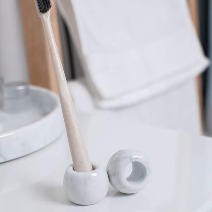 Marble Mini Toothbrush Holder Stand for Bathroom - 2 Pack Divided Tooth Brushing Holder -Electric Tooth Brush Head Holder Razors Holder for Countertops Organizer