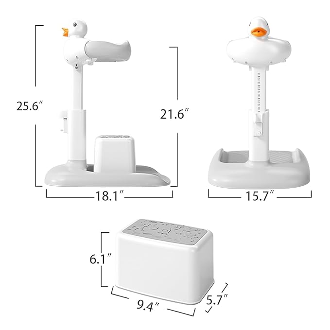Baby Bath Stand with Built-in Seat - Duck Design - Anti-Slip Base - Baby Shower Stand for Sitting or Standing (White Beige)