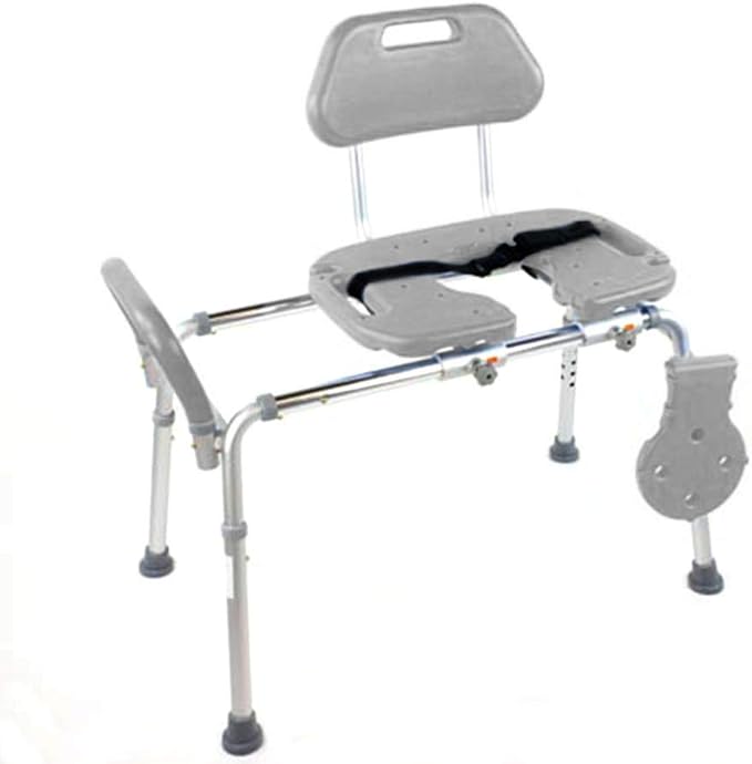 Platinum Health Sliding Shower Chair HydroGlyde Premium Heavy Duty, Padded Bathtub Transfer Bench with Cut Out Seat, for Bath Tub, Adjustable Legs, and Safety Belt, Quick Tool-Less Assembly, Gray