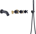 SUMERAIN Wall Mount Bathtub Faucet with Hand Shower,3 Handle Tub Shower Faucet Matte Black High Flow Waterfall Tub Filler