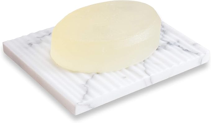 White Marble Soap Dish Holder Jewelry Ring Tray Sink Dish Sponge Holder for Bathroom Shower, and Kitchen