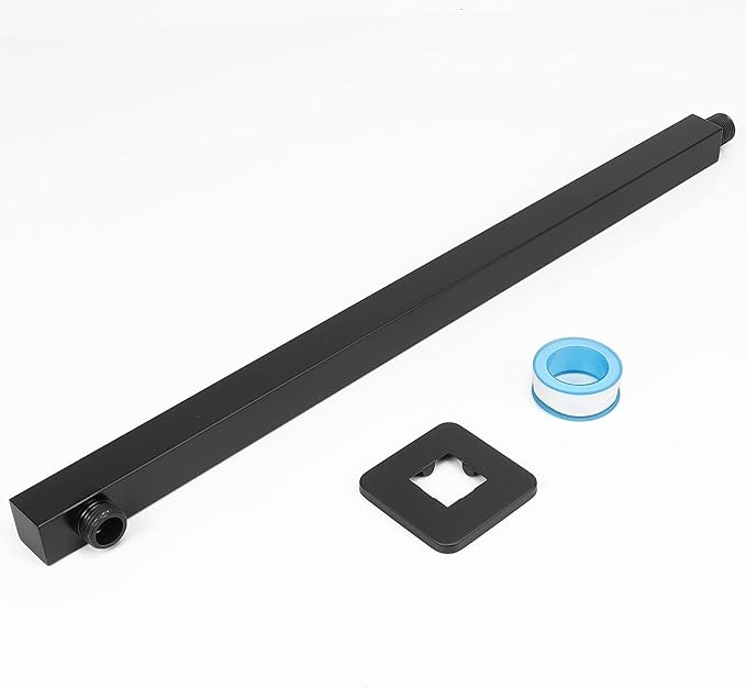 HarJue Shower Arm, Rain Shower Head Extension Extender, With Flange and Teflon Tape, Made of Thicken Stainless Steel for Bathroom Rainfall Shower (20 Inch, Matte Black)