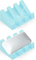 Silicone Soap Dish for Bar Soap Holder for Shower Bathroom Self Draining Waterfall Drying Tray Keep Soap Bars Dry Clean & Easy Cleaning (Sky Blue,2)