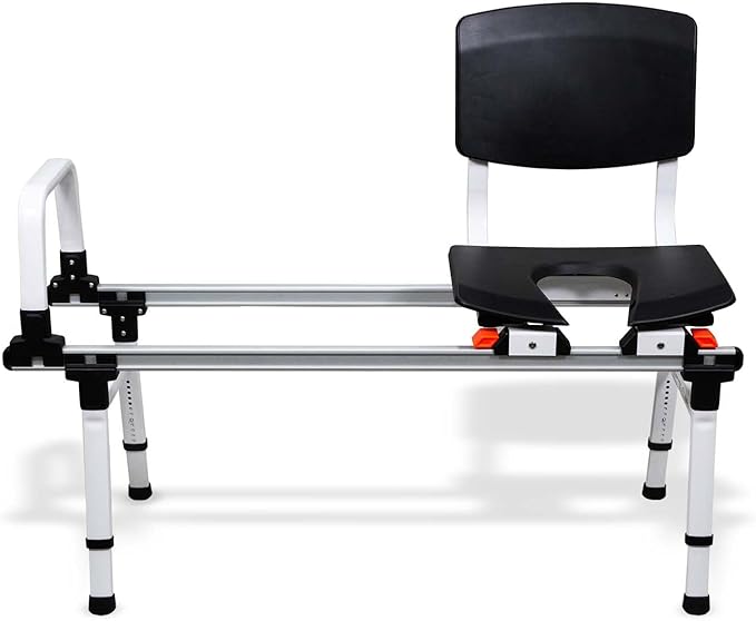 ShowerGlyde SG1 - FSA HSA Eligible - Sliding Shower Chair - Tub Transfer Bench with Grab Bar, Back Support | Premium Mobility Aid for Secure Bathroom Transfers