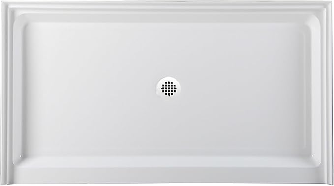Westbrass SP6036WB-50 60" x 36" 3-Wall Shower Pan with Solid Brass Center Drain and 4-1/4" Cross Grid Brass Drain Cover, Powder Coat White
