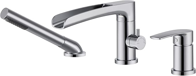 Waterfall Roman Tub Faucet Chrome Deck Mount Bathtub Faucets Brass Tub Filler Bathroom Faucets with Hand Shower