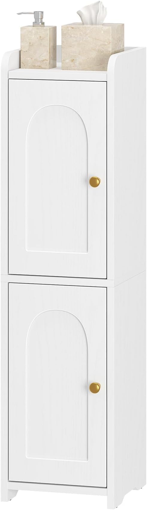 Bathroom Storage Cabinet, Corner Floor Cabinet with 2 Doors and Adjustable Shelf, Narrow Toilet Paper Cabinets, Bathroom Organizer for Small Spaces, 7.9" D x 7.9" W x 29.5" H White
