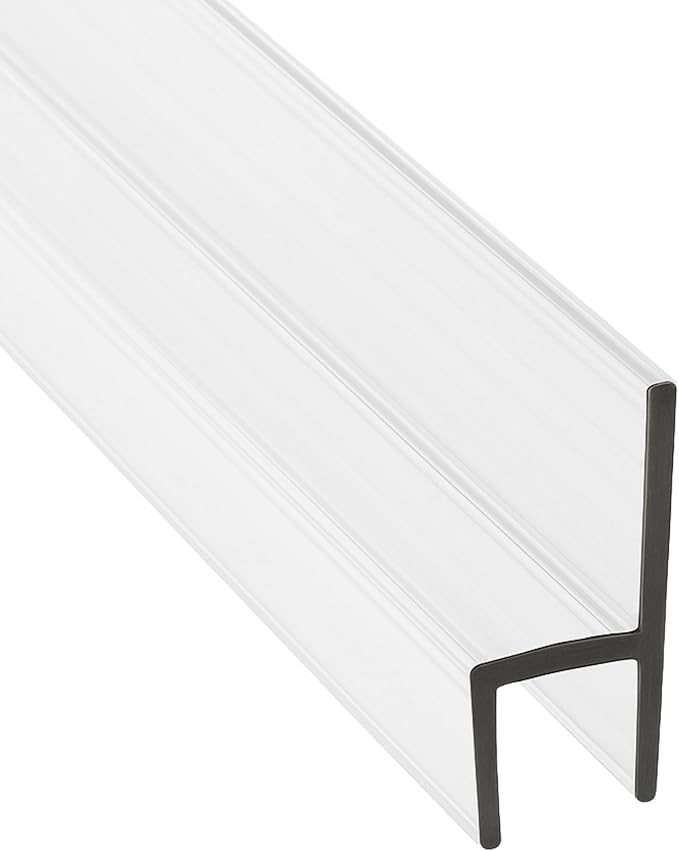 Frameless Shower Door Side Seal Strip H-Type 180 Degree 72 inch Length, Clear (1, 1/4 inch Glass)