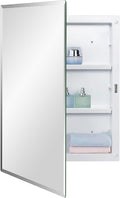 Plastic Bathroom Medicine Mirror Cabinet 16 x 22 inch, Surface and Recessed Mount, Beveled Edge Mirror