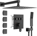 Shower System with Body Jets,Bostingner 3 Way Shower Faucet Set 12" Rain Shower Head with Handheld Spray, Can Use at Same Time,Push Button Diverter Shower Head Set Complete, Matte Black