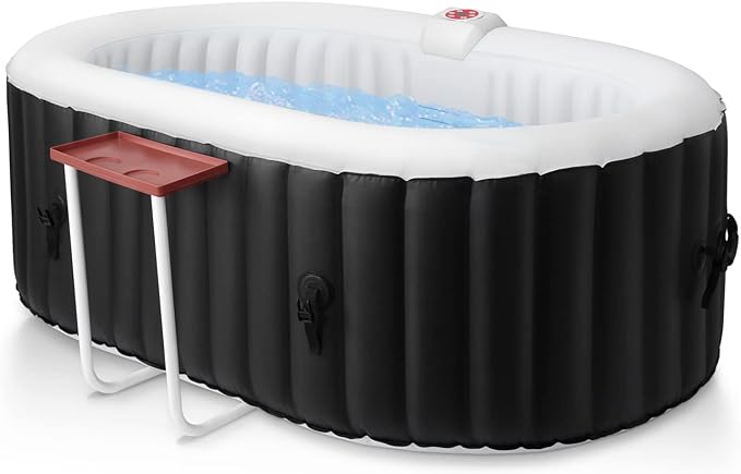 Edostory Hot Tub Inflatable Portable Oval Spa 2 Person Hot Tub with 90 Bubble Jets, Cover, Filter Cartridges, Pump, Black