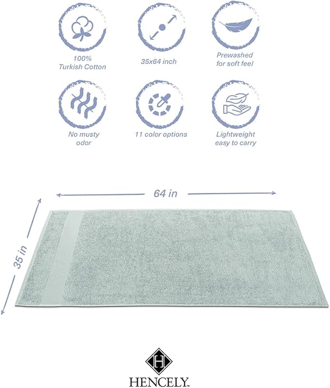 Hencely Bath Sheet Set of 2 - (35x64 Inches) - Luxury Extra Large Oversized Towels, 100% Cotton - Quick Dry, Highly Absorbent, Super Soft - Spa, Hotel, Bathroom - (Bath Sheets 2 Pack, Light Green)