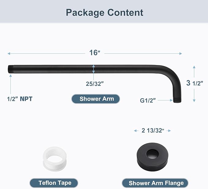 BRIGHT SHOWERS 16-Inch Shower Head Extension Arm with Flange, L Shaped Shower Extender, Extra-Long Stainless Steel Shower Pipe, Oil-Rubbed Bronze