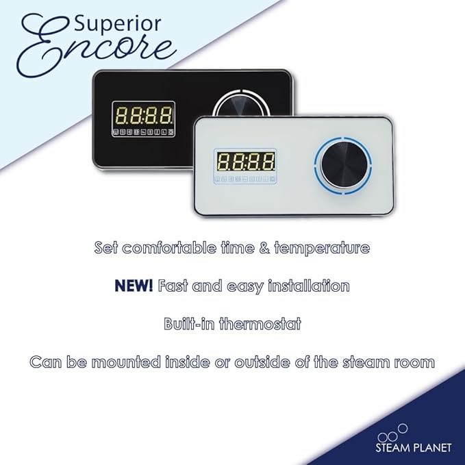 Superior Encore 6kW Steam Shower Generator Kit with Horizontal Black Keypad & Set of 6 Aromatherapy Oils |Self-Draining Steam Bath Generator|One-click Connection Cord|