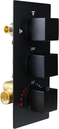HOMEDEC Brass 3 Way Shower Diverter Valve, Thermostatic 3 Handle Control Shower Mixing Valve Trim Kit Replacement, Rough In, Black