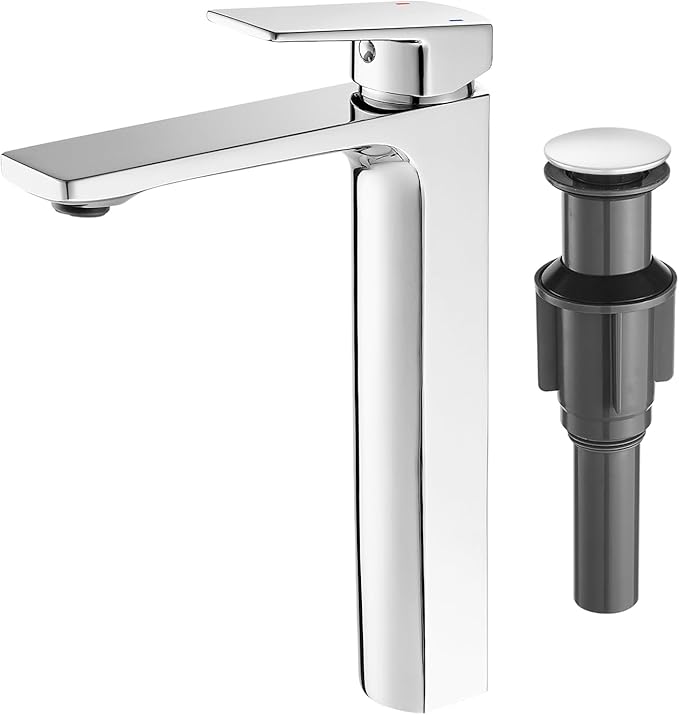 VOTON Vessel Sink Faucet Single Handle Tall Bathroom Sink Faucet Chrome Bathroom Vanity Faucet Basin Mixer Tap with Water Supply Lines and Pop Up Drain,Solid Brass
