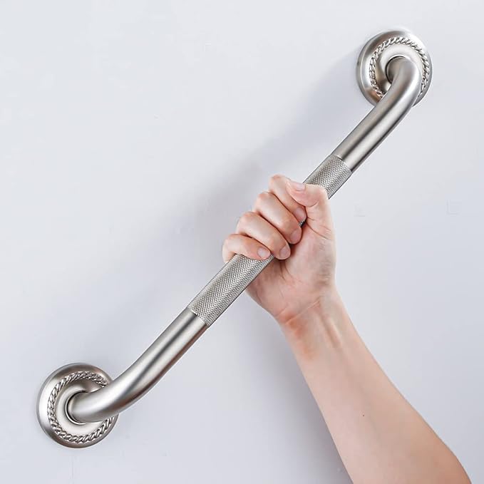 Anti Slip Shower Grab Bar, 16-Inch Toilet Textured Sturdy Hand Rail, Stylish Bathroom Armrest, Brushed Nickel Finish, Multi Function Assist Handle