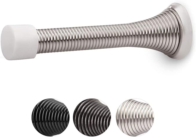 HOMOTEK 50 Pack Spring Door Stopper with Rubber Bumper Satin Nickel 3-1/8" Flexible Spring Heavy Duty Wall Door Stop Low Mounted Door Bumper for Home (Satin Nickel)