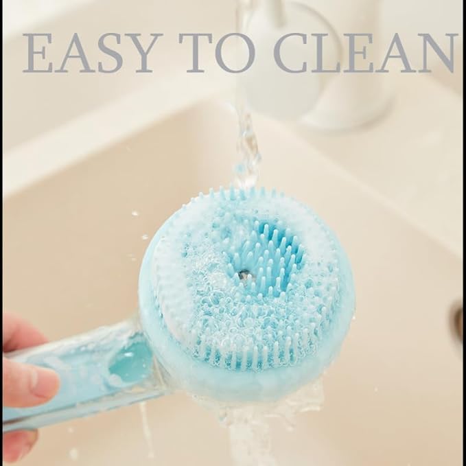 Pet Bath Brush with Silicone Bristles – Grooming Massage Tool with Liquid Dispenser for Wet & Dry Use – Deep Cleaning Portable Brush for Dogs and Cats (Green)