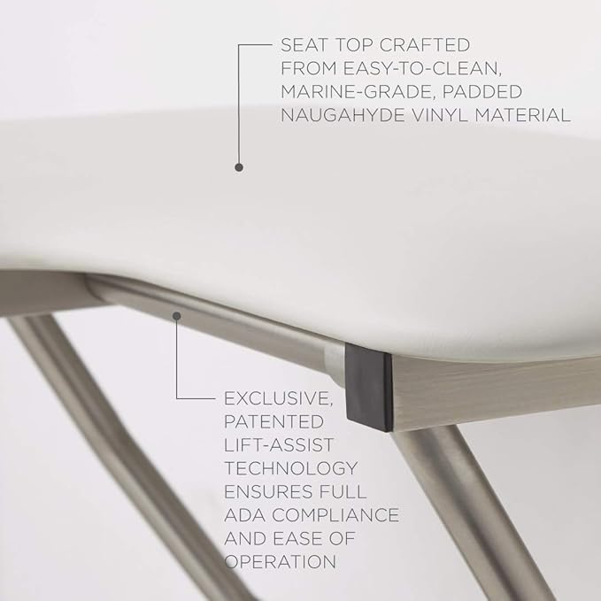 Seachrome Lift-Assist Shower Seat, L-Shaped Right-Hand, ADA, Wall Mount, Padded White Naugahyde