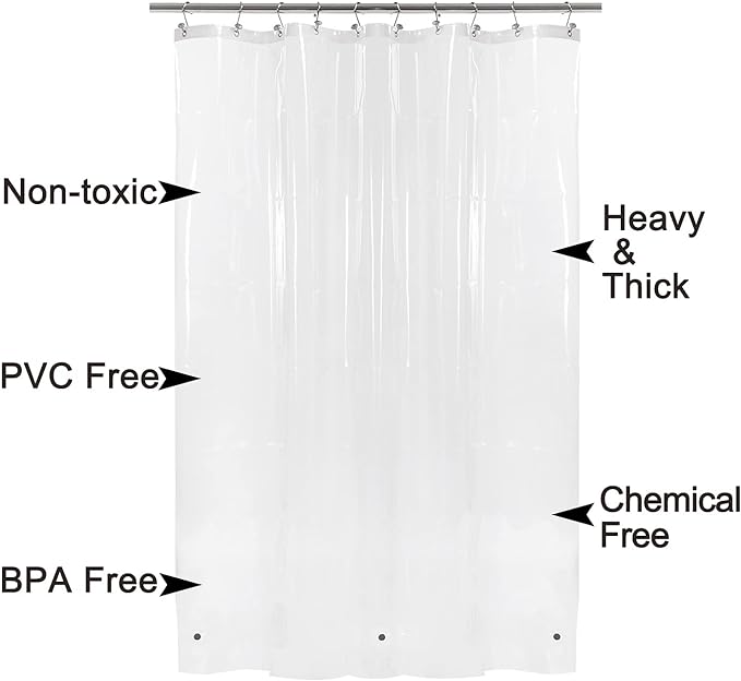 BAROSSA Design XLong Shower Curtain Liner with 96 inches Height - 6 Bottom Magnets, Waterproof PEVA, PVC Free, Metal Grommets, Clear, 72x96