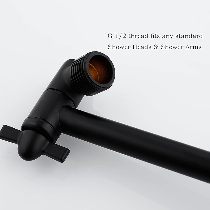 10 Inch Matte Black Shower Arm, Easy to Install, Durable Solid Brass Black Shower Head Extension Arm with Lock Joints
