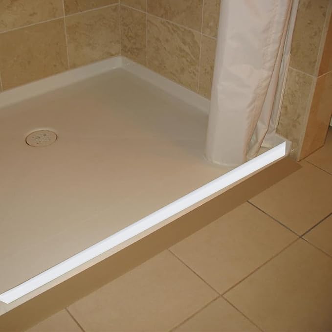 Raycity Collapsible Shower Threshold Water Dam Barrier,Shower Door and Kitchen Water Strip Dam Shower Guard for Dry And Wet Separation Caulk Seal Strip Edge Trim(39Inches/White)