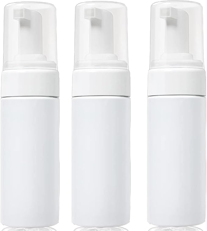 3-Pack Travel-Sized Foaming Pump Bottles - Empty Foaming Liquid Soap Dispensers - for Refillable Travel Hand Soap Shampoo Foaming Castile Cosmetics - BPA Free (100ml/3.3oz) (White)