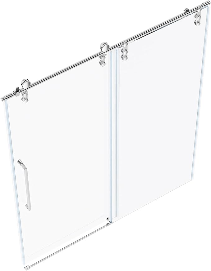 Chabatree Shower Door 60" W x 76" H Frameless Sliding Shower Door,Frameless Shower Door with Sealing Strip and Waterproof Handle,5/16"(8mm) Clear Tempered Glass,Stainless Steel Hardware,Silvery