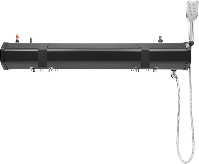 Portable Camping Shower Solar Portable Shower Water Tank for Camping Self-Pressurized Water Tank for SUV Overland Roof Rack 5.58ft Pipe 1.6bar 60℃/140℉ (30L)