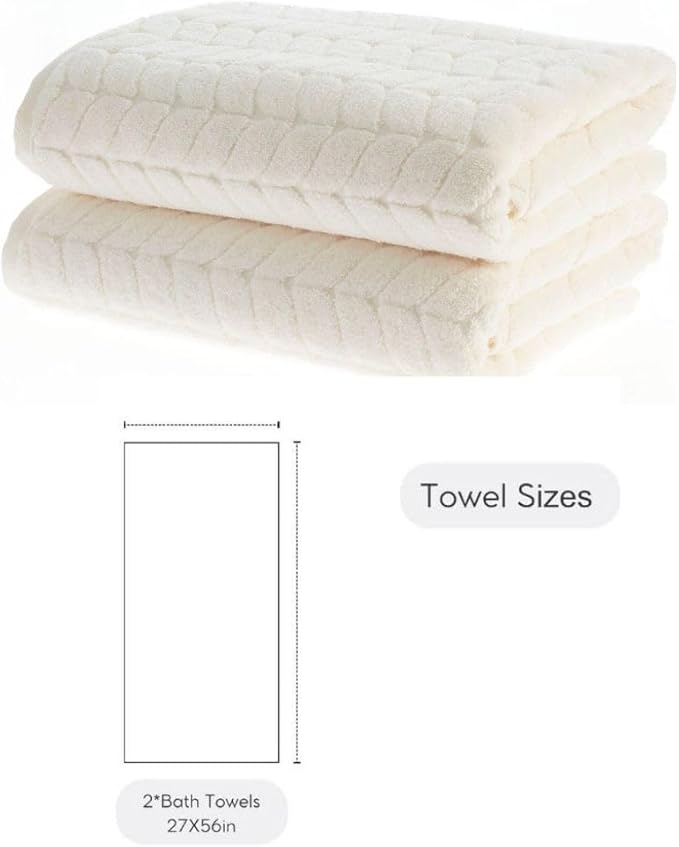 BAGNO MILANO Turkish Cotton Ultra-Soft Plush Absorbent Quick Dry Bathroom Towel Set, Made in Turkey (Cream, 2 pcs Bath Towel Set)