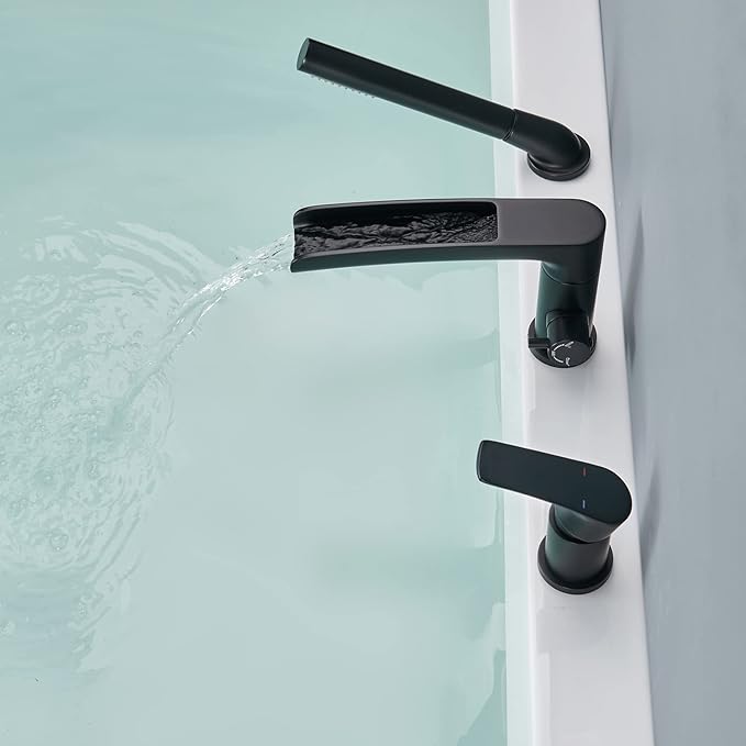 Waterfall Roman Tub Faucet Black Deck Mount Bathtub Faucets Brass Tub Filler Bathroom Faucets with Hand Shower