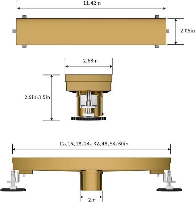 Linear Shower Drain, 304 Stainless Steel with Adjustable Leveling Feet, Hair Strainer,Reversely Install Place to Create an Invisible Floor Drain - Gold -54-Inch