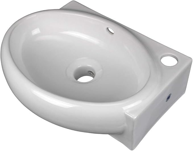 Renovators Supply Manufacturing Carlingwood Corner Wall Mounted Bathroom Sink 17 in. White Ceramic Oval Wall Hung Floating Vessel Sink with Overflow and Single Faucet Hole