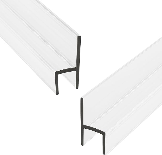 KC Hardware 85 Inch Frameless Shower Door Side Seal Strip, H-Type Glass Shower Door Seal Strip (180 Degree) for 1/4 Inch(4-6mm) Thick Glass, Water Guard That Prevents leaks, Ultra Clear (Pack of 2)