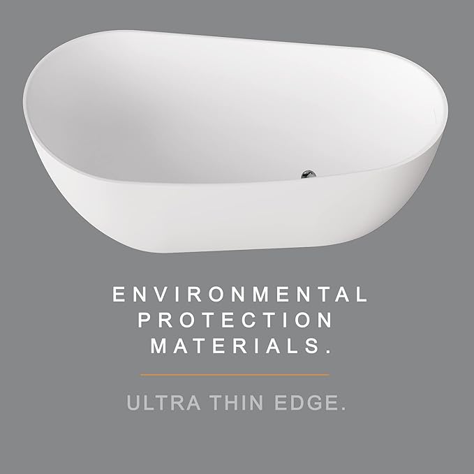 Cpingao (66.9"Lx31.5"Wx25.1"T) Matte White Stone Resin Solid Surface Freestanding Bathtub, Modern Stand Alone Soaking Tub with Overflow and Pop Up Drain,One-Piece Molding 8828