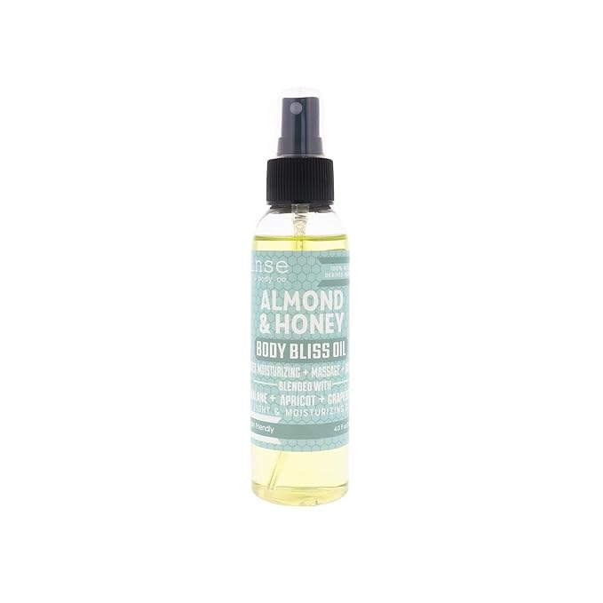 Rinse Bath & Body Almond & Honey Body Oil Moisturizer Spray - Natural Lightweight Fast Absorbing with Squalane, Grapeseed, Apricot & Vitamin E Oil for All Skin Types, 4 fl oz